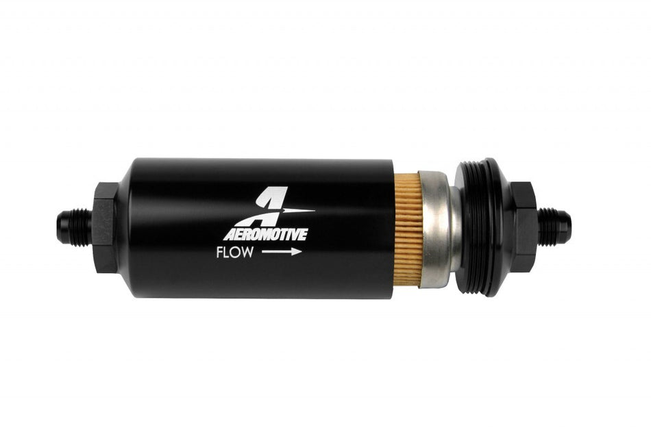 Aeromotive 6an Inline Fuel Filter 10 Micron 2in OD Black 12347