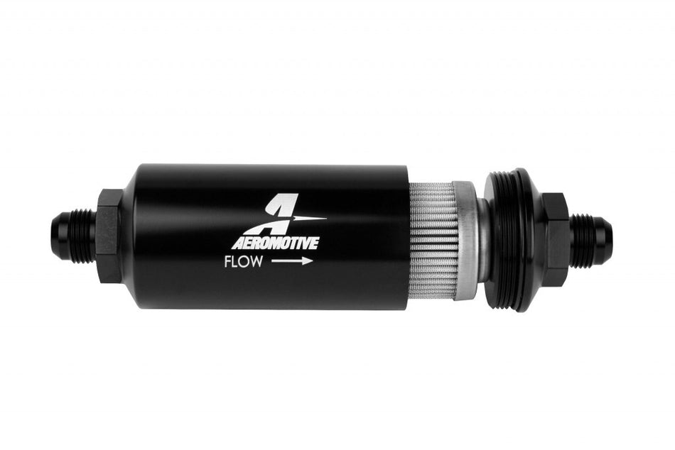 Aeromotive 8an Inline Fuel Filter 100 Micron 2in OD Black 12379