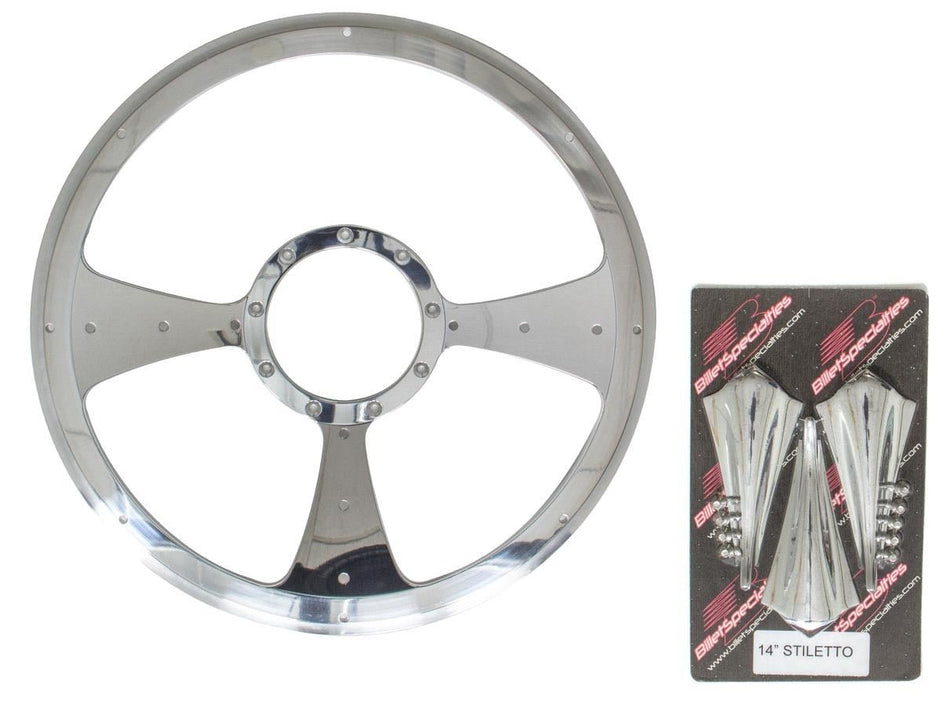 Billet Specialties Stiletto Steering Wheel - 14" Polished Aluminum, 3 - Spoke - 704 Auto Parts