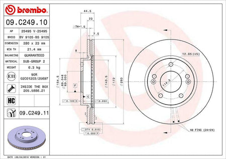 Brembo 11" Vented Disc Brake Rotor 09C24911C02 - 704 Auto Parts