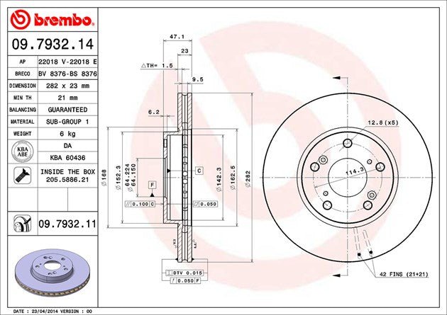 Brembo 11.1" Vented Disc Brake Rotor 09793211C02 - 704 Auto Parts