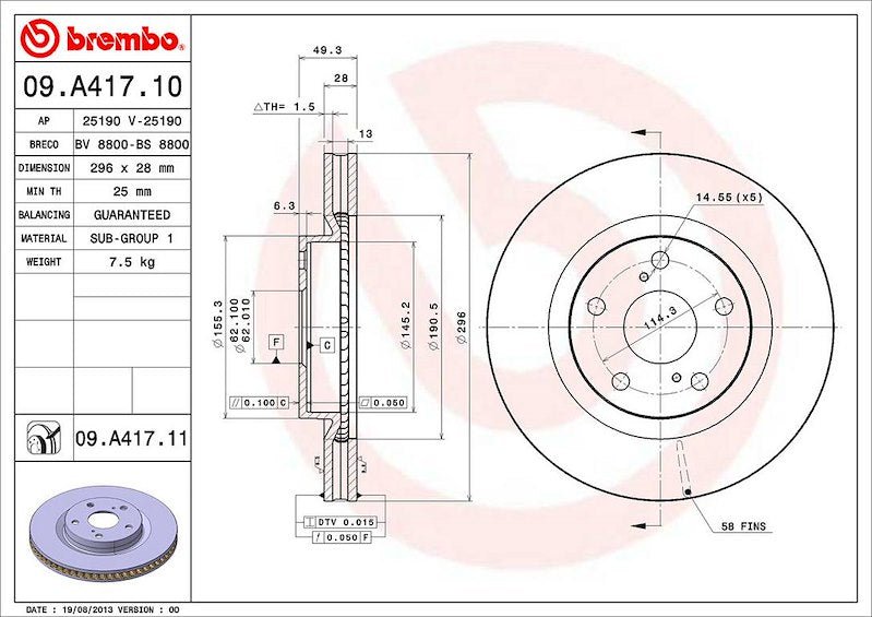 Brembo 11.6" Vented Disc Brake Rotor 09A41711C02 - 704 Auto Parts