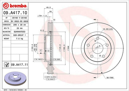 Brembo 11.6" Vented Disc Brake Rotor 09A41711C02 - 704 Auto Parts