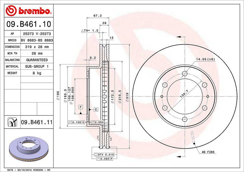 Brembo 12.5" Vented Disc Brake Rotor 09B46111C02 - 704 Auto Parts