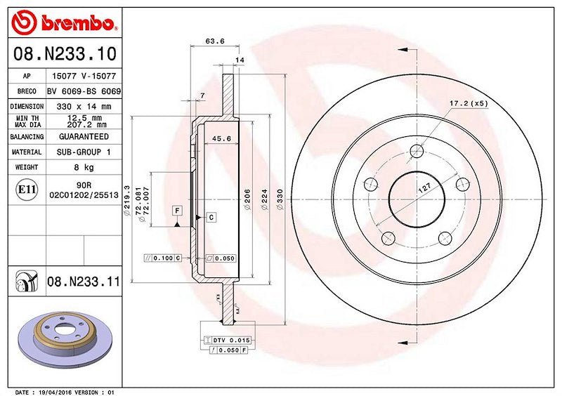 Brembo 12.9" Disc Brake Rotor 08N23311C02 - 704 Auto Parts