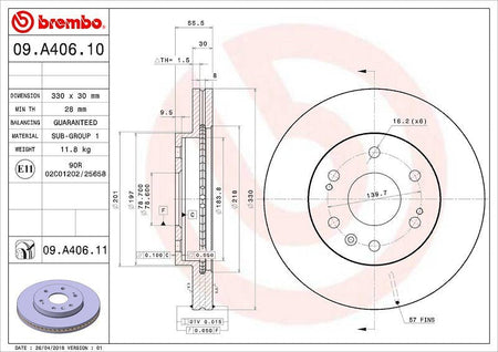 Brembo 12.9" Vented Disc Brake Rotor 09A40611C02 - 704 Auto Parts