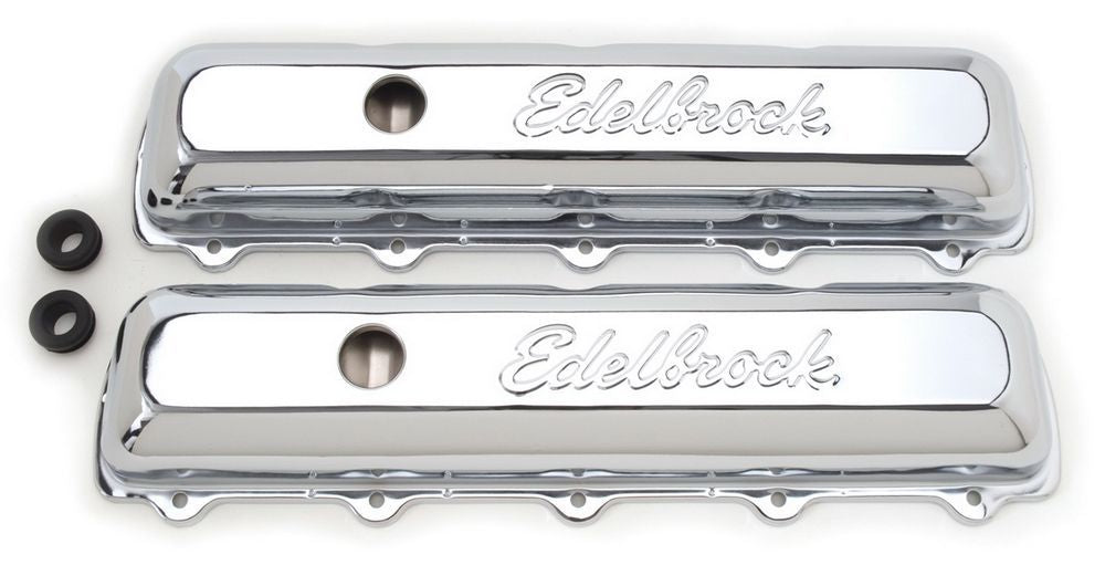 Edelbrock Short Baffled Valve Covers, Breather Hole, Chrome, Oldsmobile V8 - 704 Auto Parts